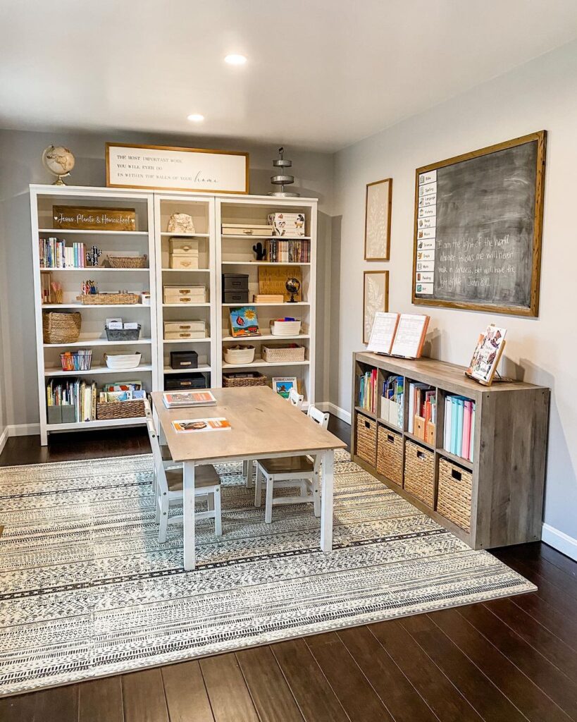 Minimalist homeschool room